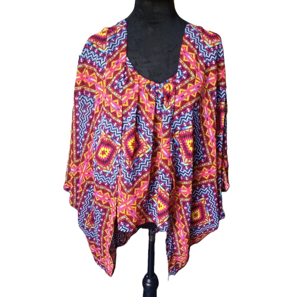 Arizona Women's XL Colorful Aztec Inspired 2 Piece Kimono/ Open Back Camisole